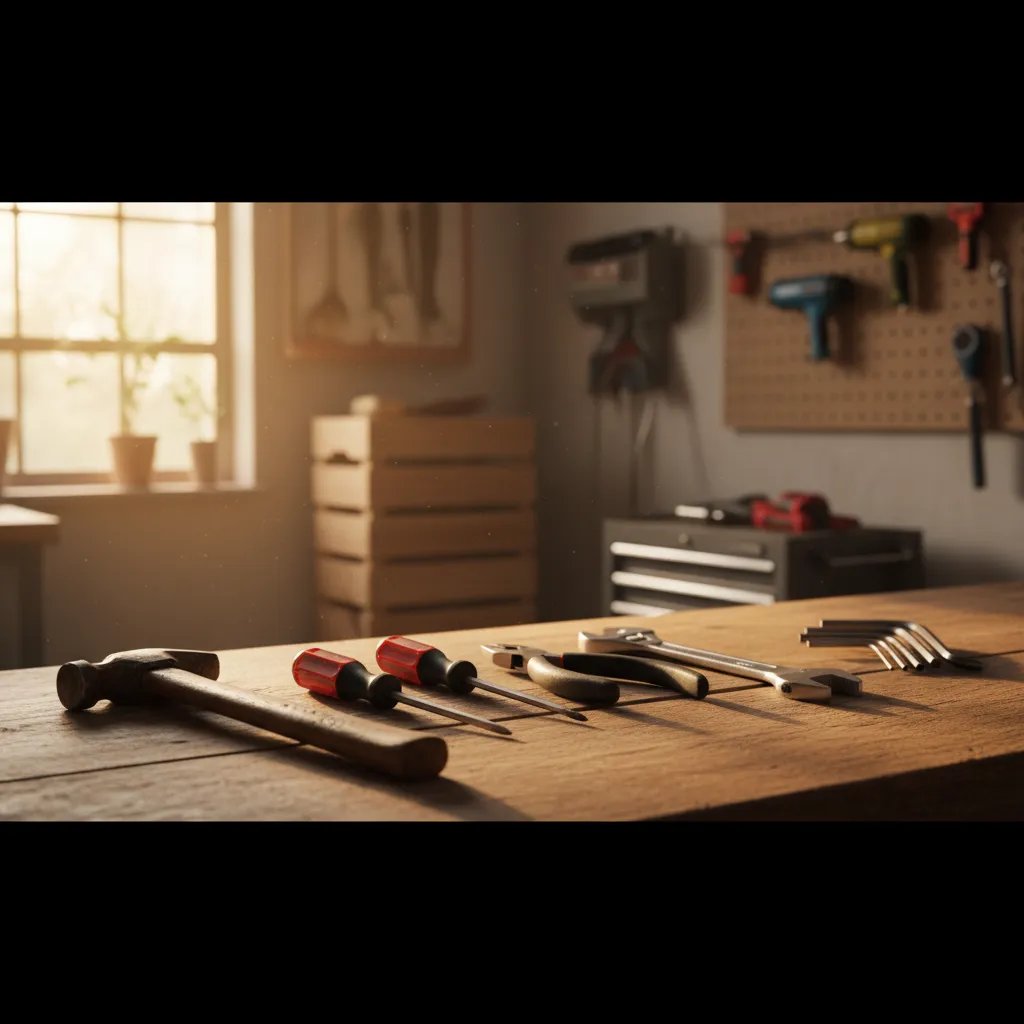 Gli attrezzi manuali di base: martello, cacciaviti, pinze e chiavi formano il cuore della dotazione