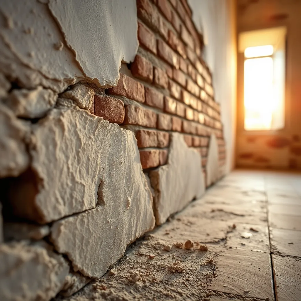 Efflorescenze saline alla base del muro causate dalla risalita capillare dell'umidità