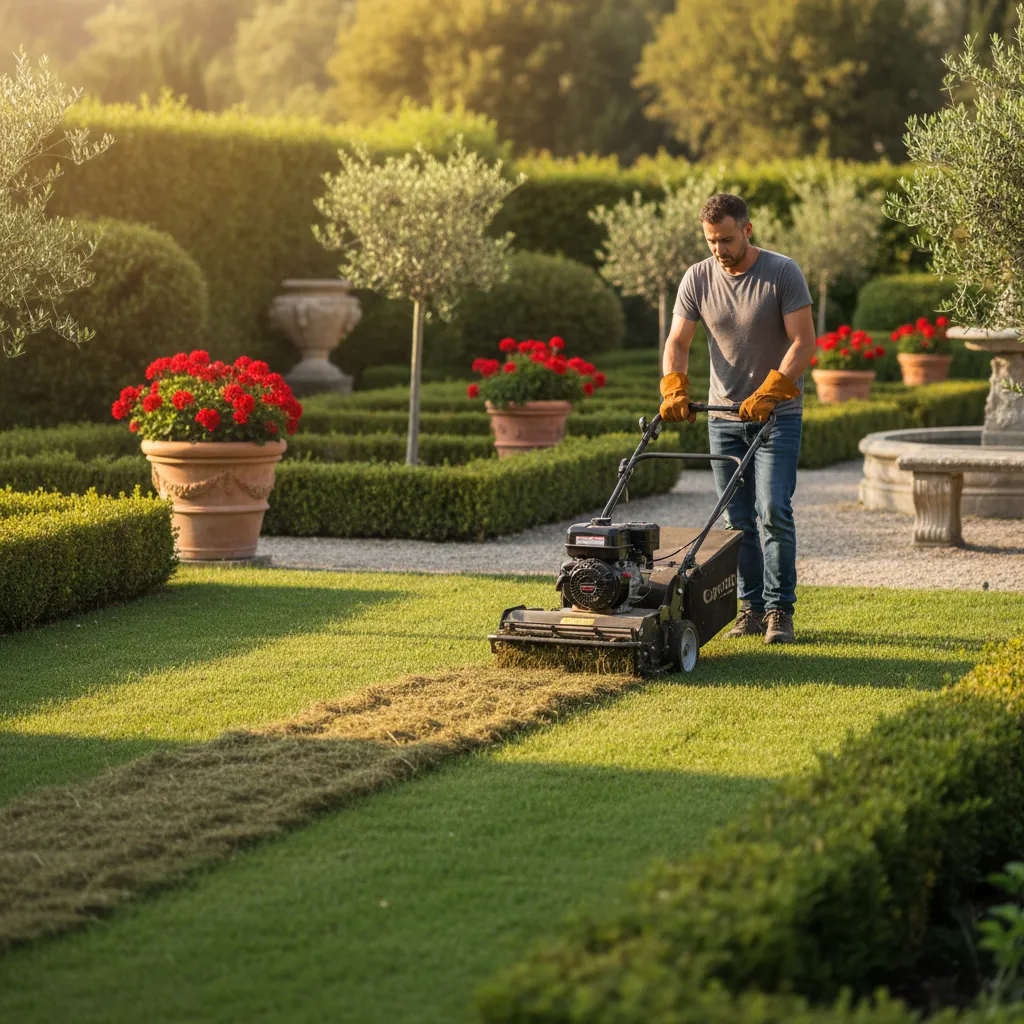 L'arieggiatore professionale a noleggio in azione su un prato residenziale