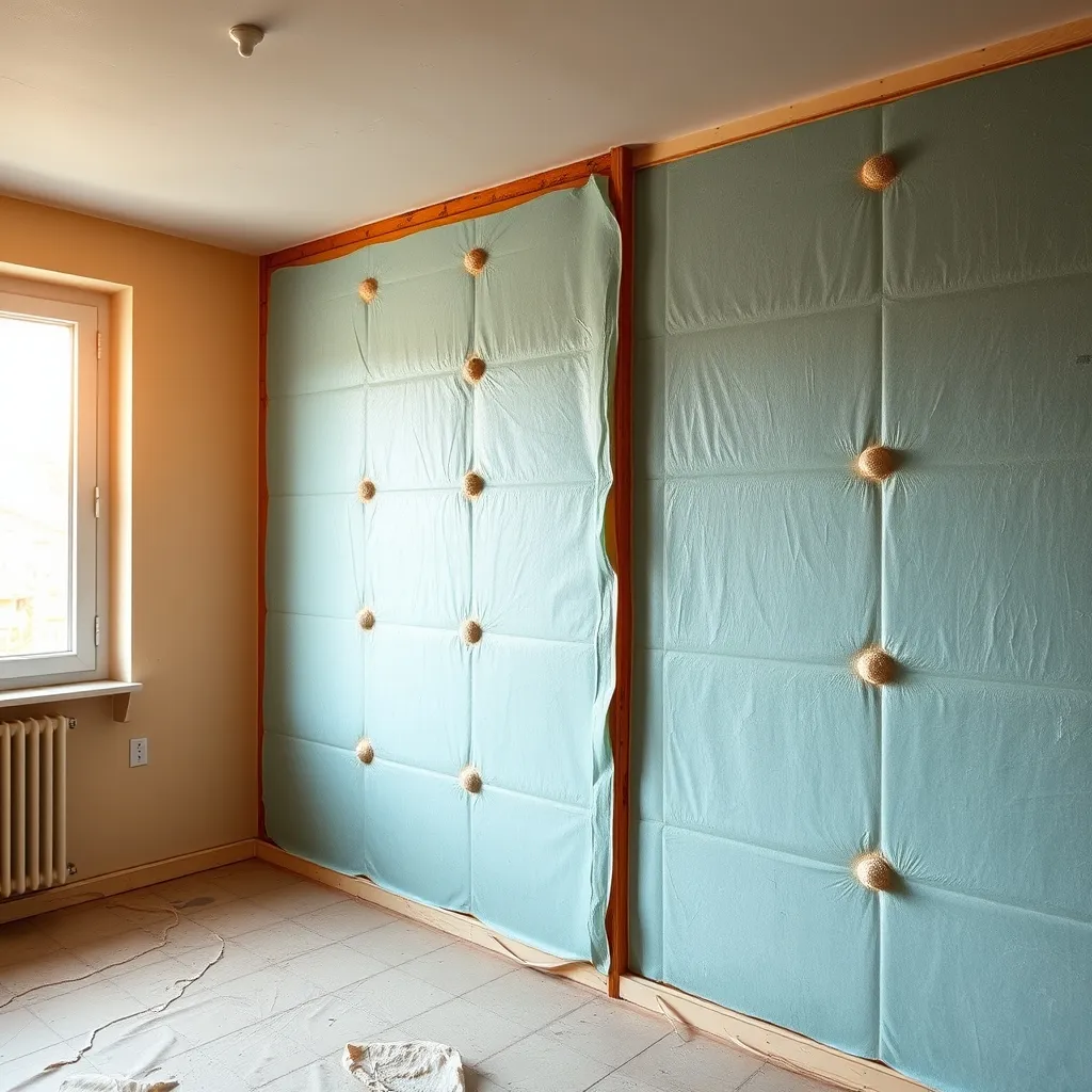 Dettaglio del risvolto dell'isolante sul soffitto per eliminare il ponte termico alla giunzione parete-solaio