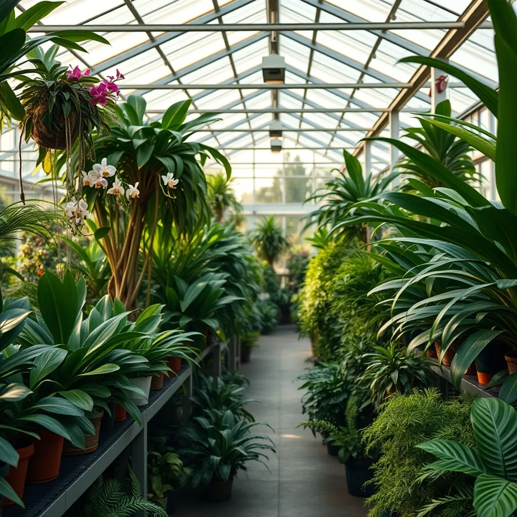 Il reparto piante da interno con orchidee e piante tropicali in esposizione
