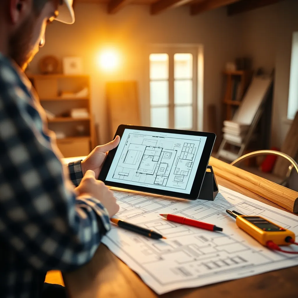 Verifica dello schema planimetrico dell'impianto elettrico su tablet e su carta