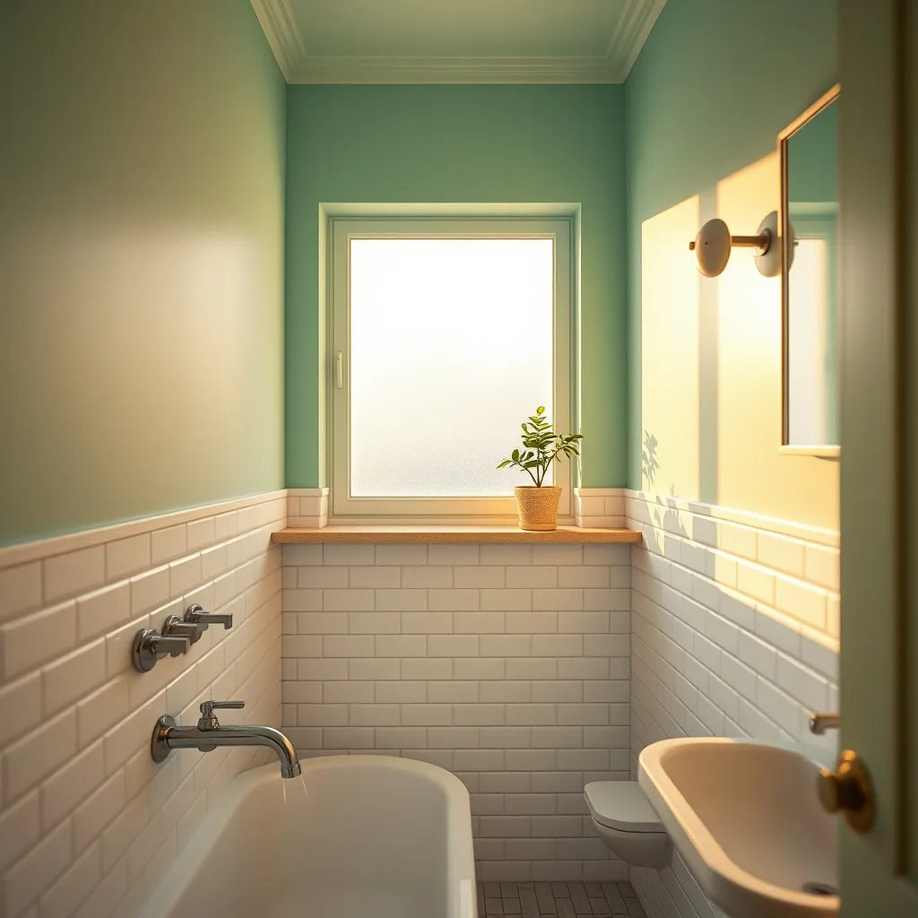 Verde acqua e piastrelle bianche: un abbinamento fresco e luminoso per il bagno