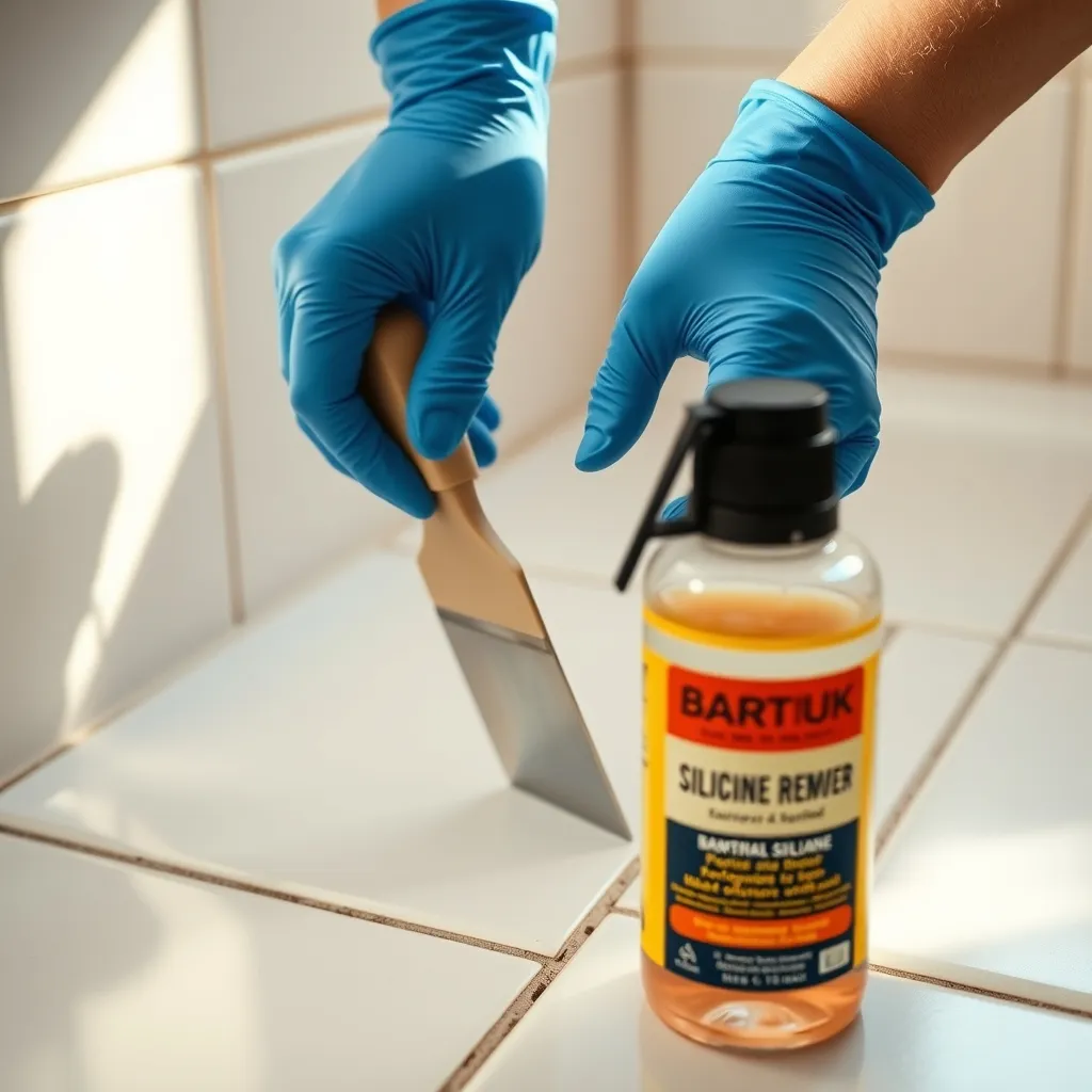 Rimozione del vecchio silicone con spatola in plastica e solvente specifico