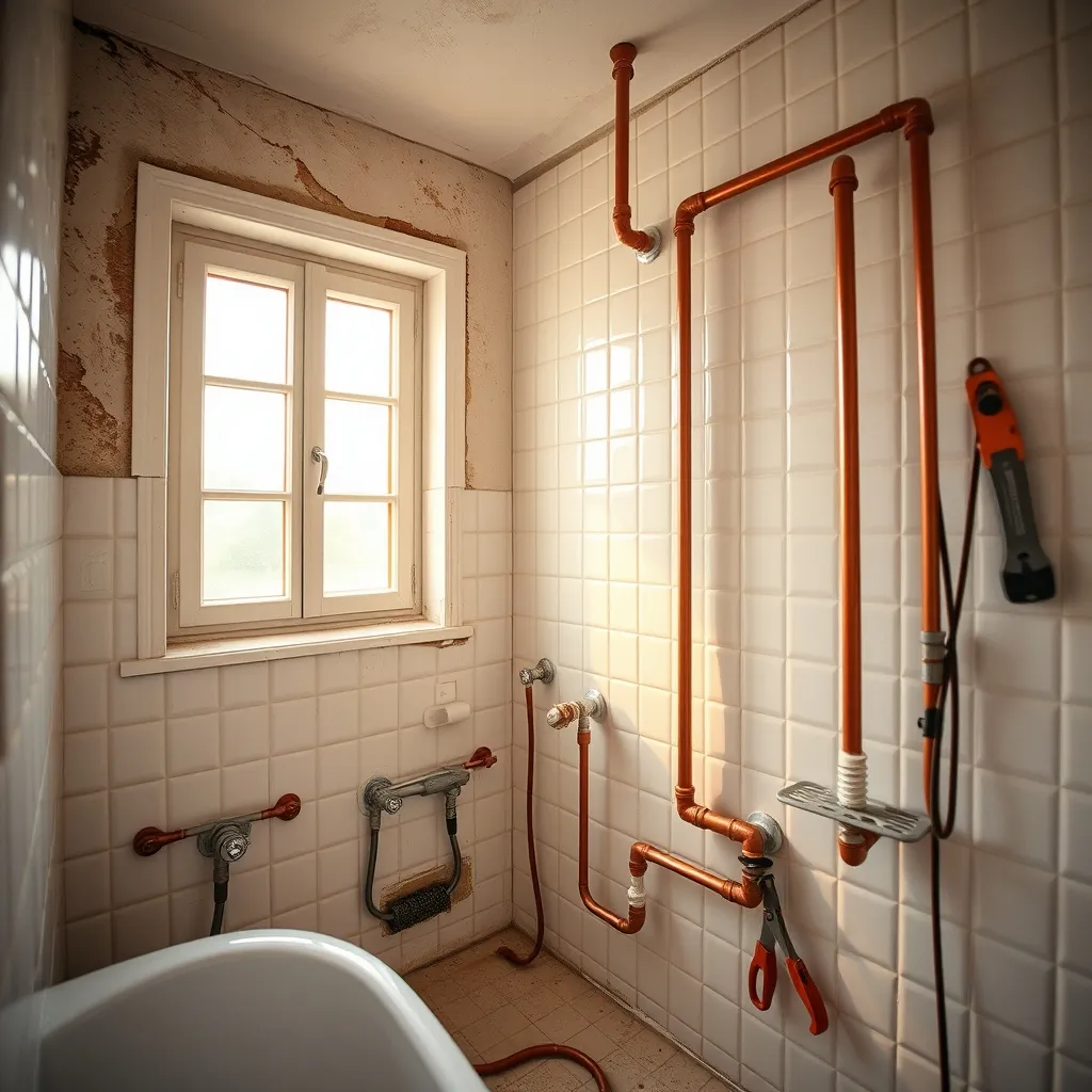 Rifacimento completo del bagno con nuove tubazioni e rivestimenti in ceramica