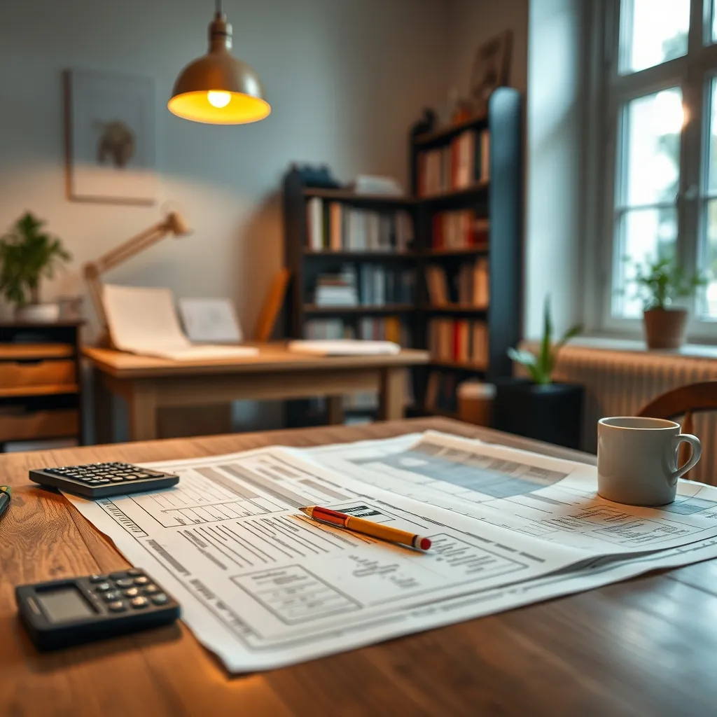 Pianificazione dei costi con preventivi e planimetrie sul tavolo di lavoro