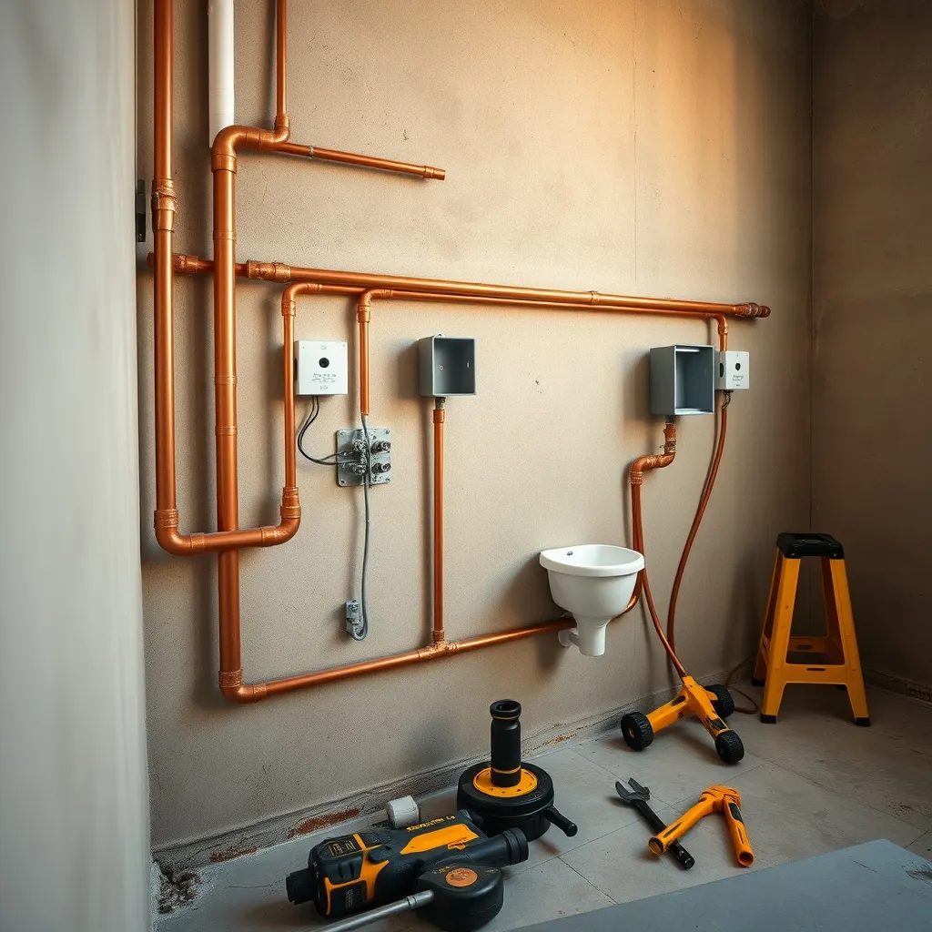 Installazione di nuovi impianti idraulici ed elettrici durante la fase di ristrutturazione del bagno