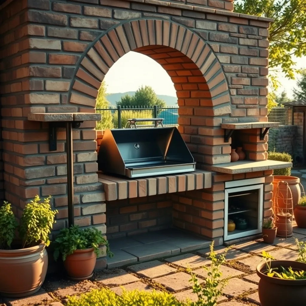 Struttura del barbecue quasi completata con supporti per la griglia a diverse altezze