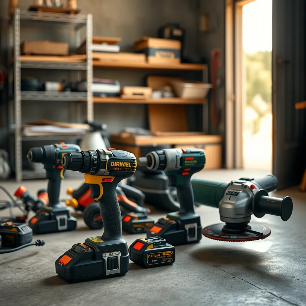 Elettroutensili professionali a batteria pronti per l'uso in cantiere