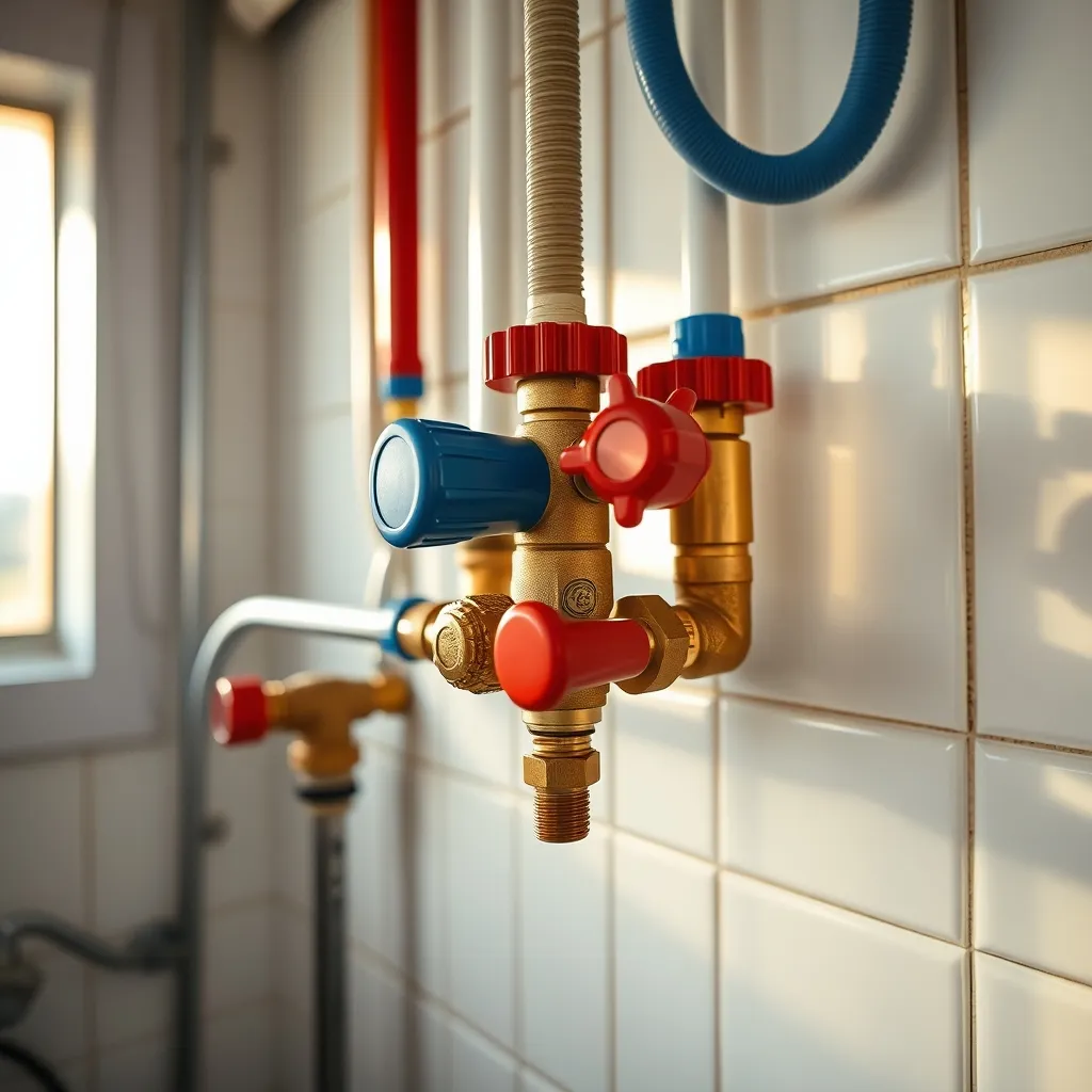 Collettore in ottone con tubazioni in multistrato per la distribuzione dell'acqua calda e fredda
