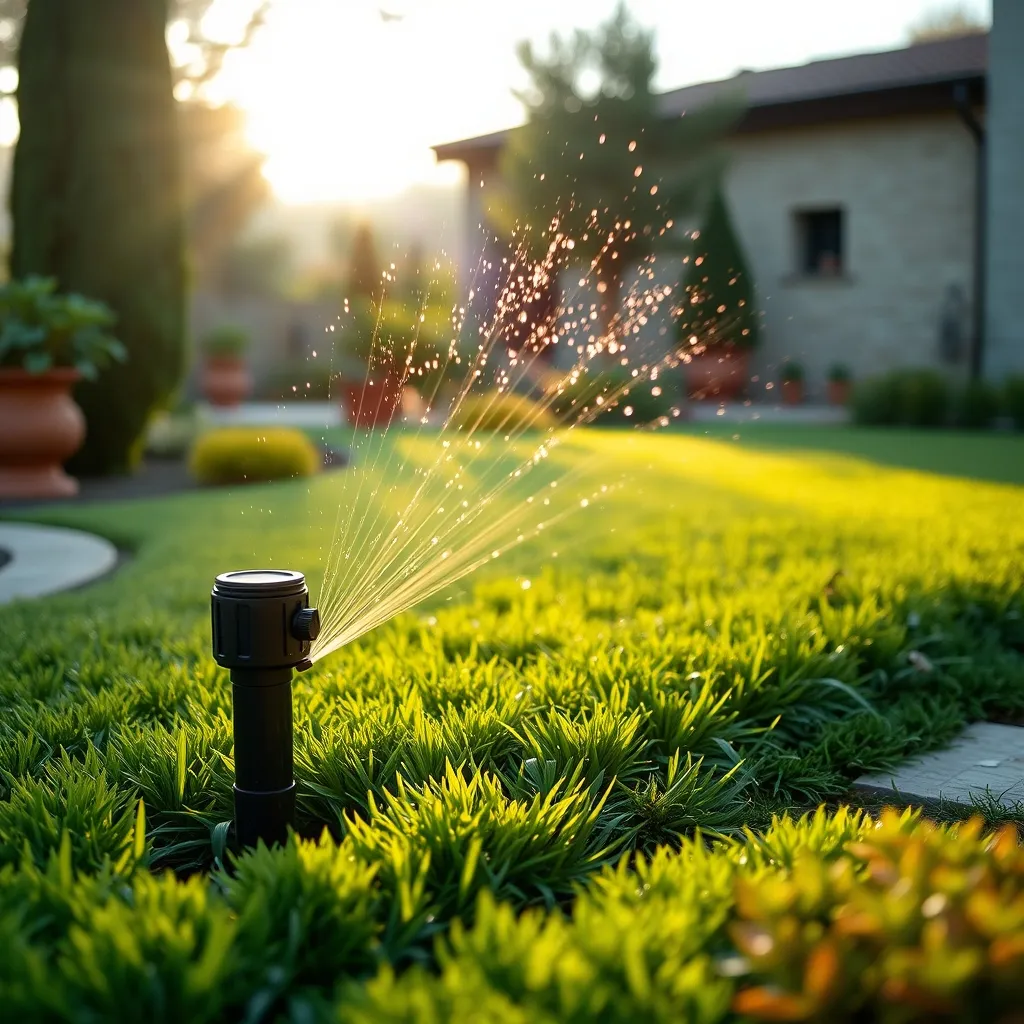 Impianto di irrigazione automatica installato in un giardino residenziale italiano