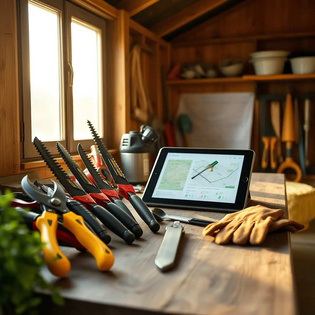Attrezzatura professionale di un'impresa di giardinaggio organizzata e pronta all'uso