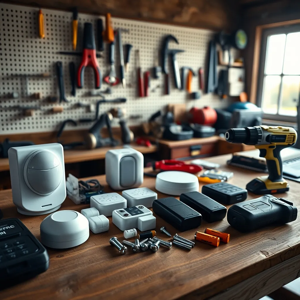 Tutti i componenti di un kit antifurto wireless pronti per l'installazione
