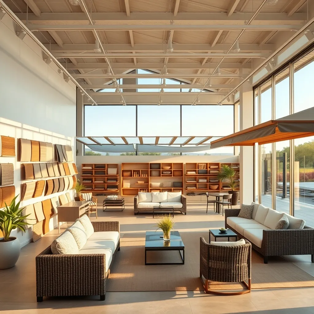 Interno di uno showroom specializzato in arredo giardino e pergole bioclimatiche