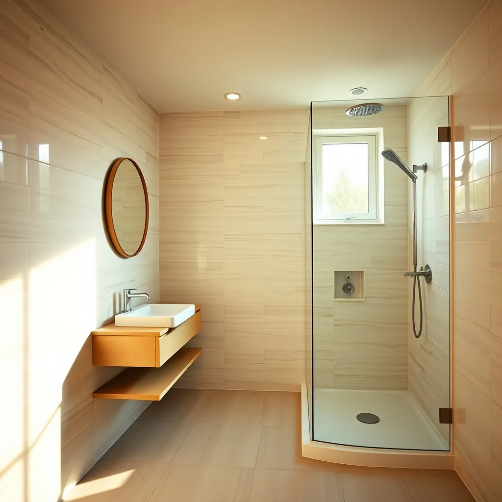 Bagno appena ristrutturato con doccia in cristallo e rivestimenti in gres porcellanato
