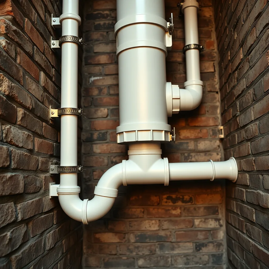 Colonna di scarico e colonna di ventilazione parallela nel cavedio di un edificio residenziale