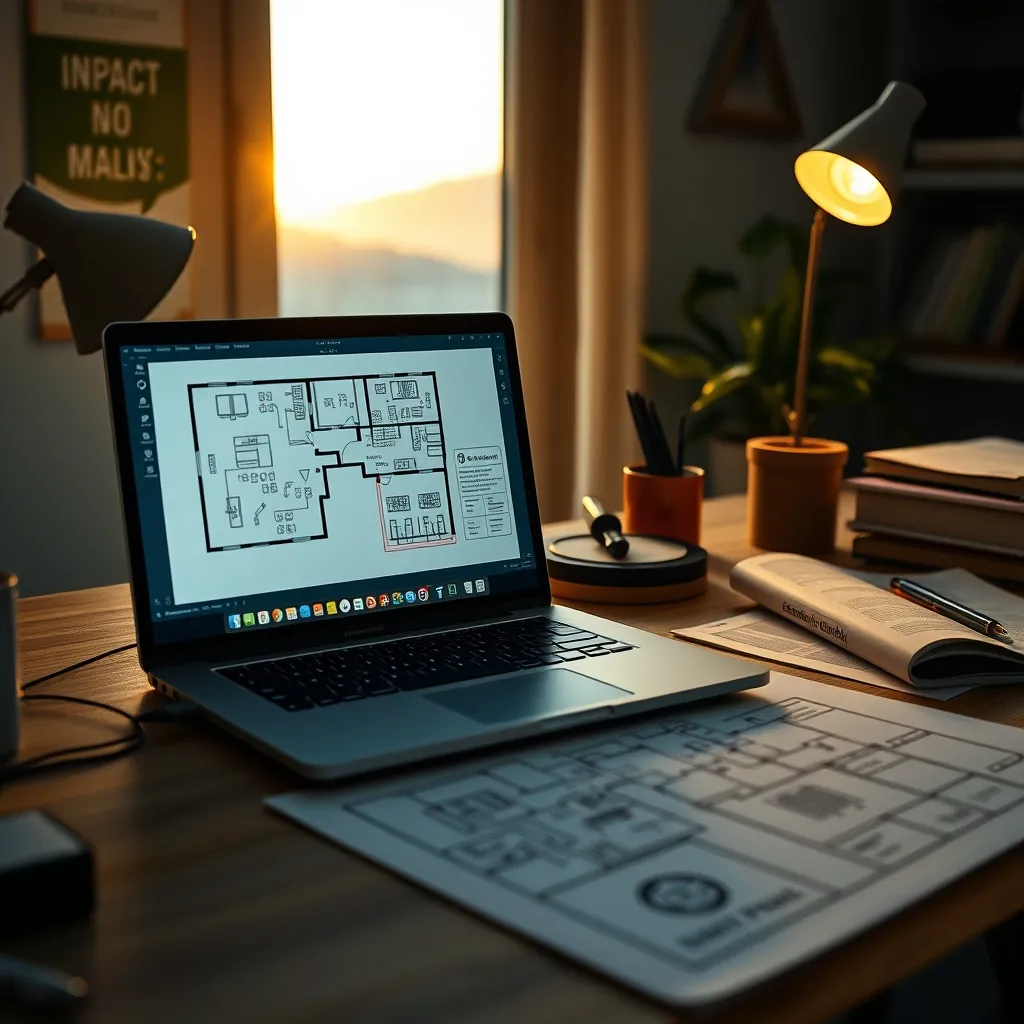 Software gratuito QElectroTech aperto su un portatile con lo schema elettrico di un appartamento