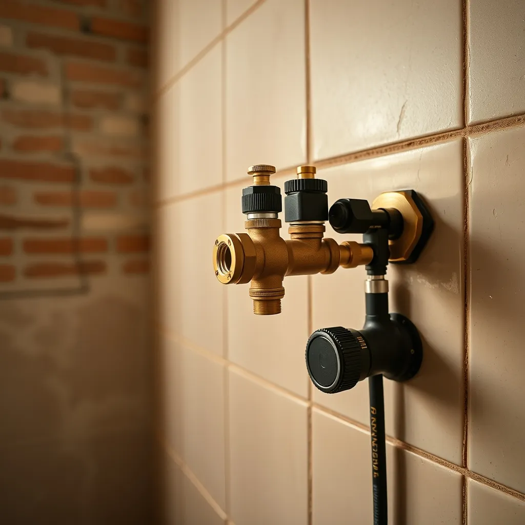 Collettore in ottone con tubazioni multistrato collegate durante la ristrutturazione del bagno