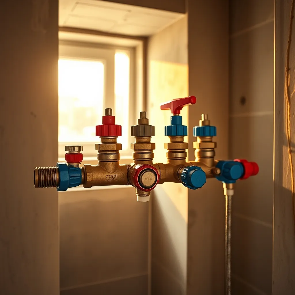 Collettore di distribuzione con valvole indipendenti per acqua calda e fredda
