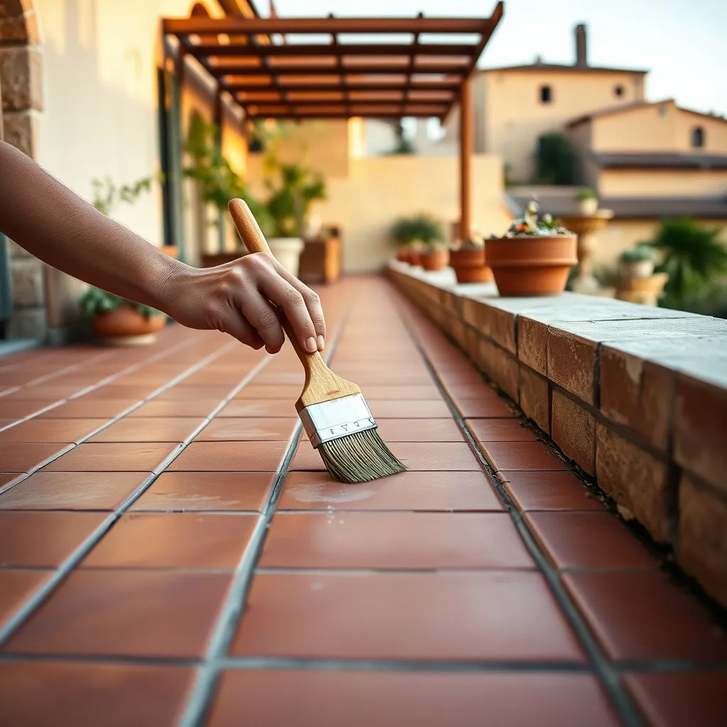 Applicazione dell'impermeabilizzante trasparente sulle fughe delle piastrelle