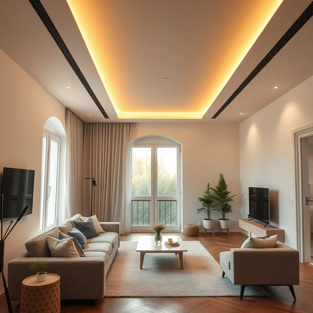 Effetto luce indiretta a soffitto ottenuto con strisce LED nel profilo a veletta
