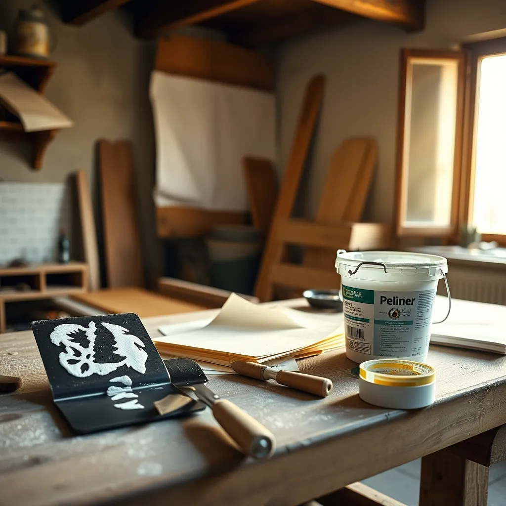 Strumenti e materiali necessari per la rasatura: spatole, stucco, carta abrasiva e fissativo