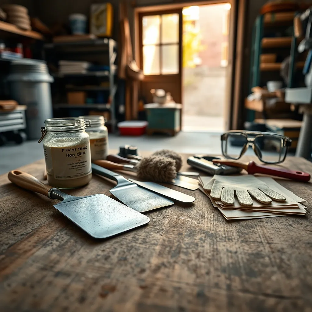 Gli strumenti essenziali per il restauro: sverniciatore, spatole, paglietta e carte abrasive di diverse grane