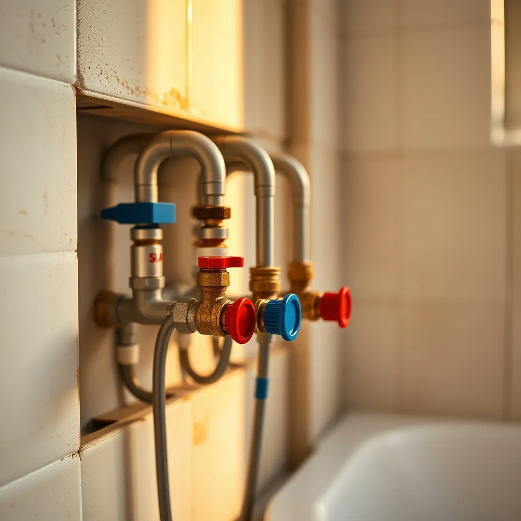 Collettore idraulico a incasso con valvole separate per acqua calda e fredda