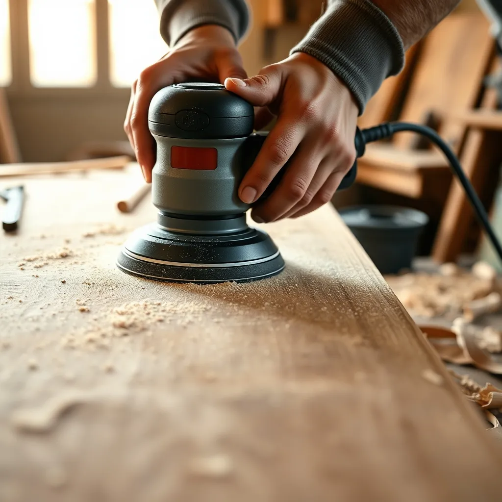 Levigatura di un'asse in legno grezzo con levigatrice rotorbitale da 125 mm