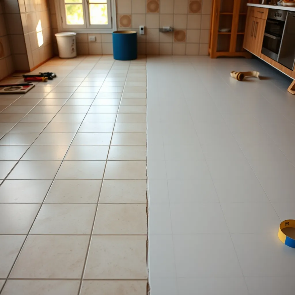 Applicazione della resina epossidica sopra un pavimento in piastrelle esistente