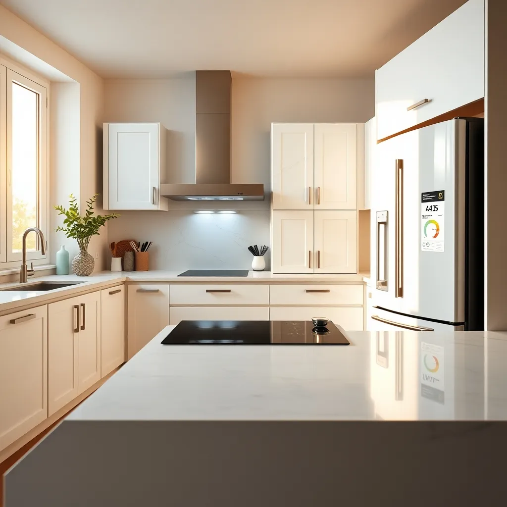 Cucina moderna con illuminazione LED ed elettrodomestici ad alta efficienza energetica