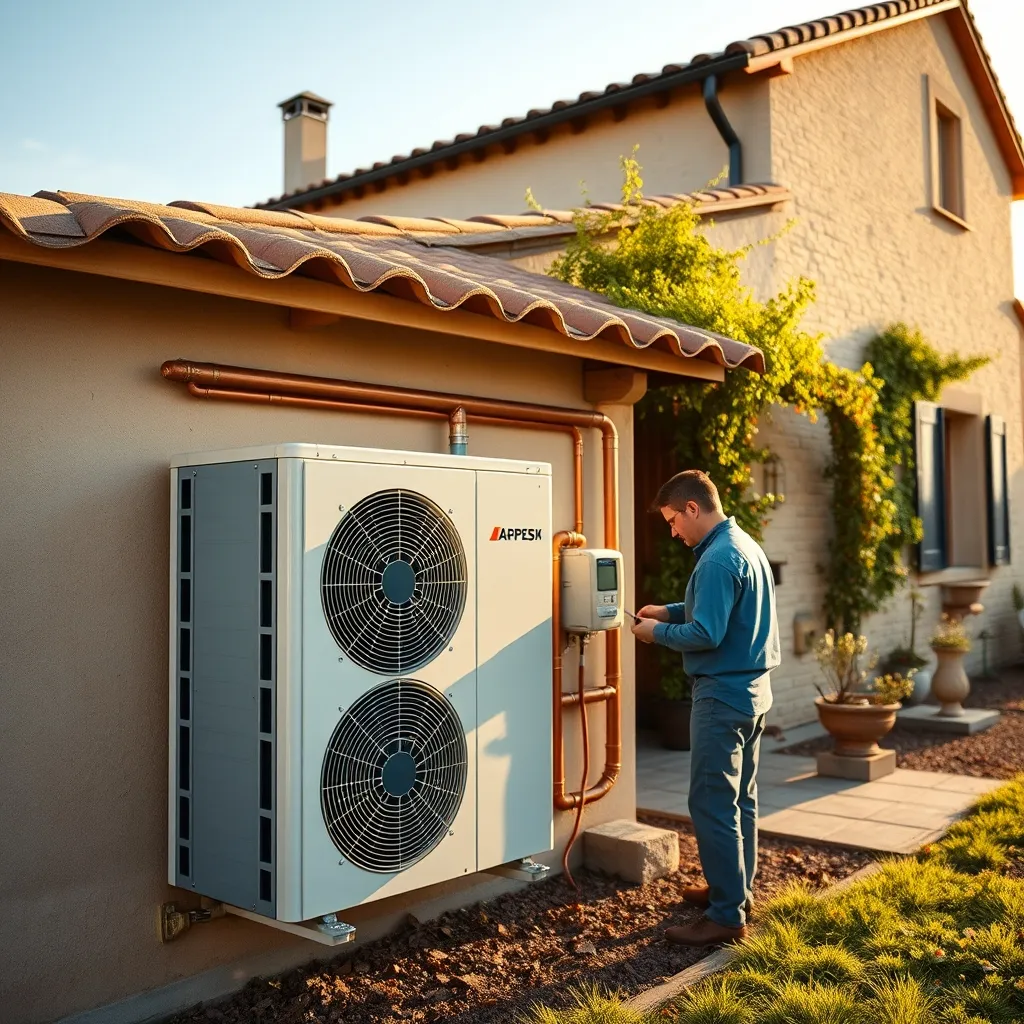 Pompa di calore aria-acqua installata all'esterno di una villetta