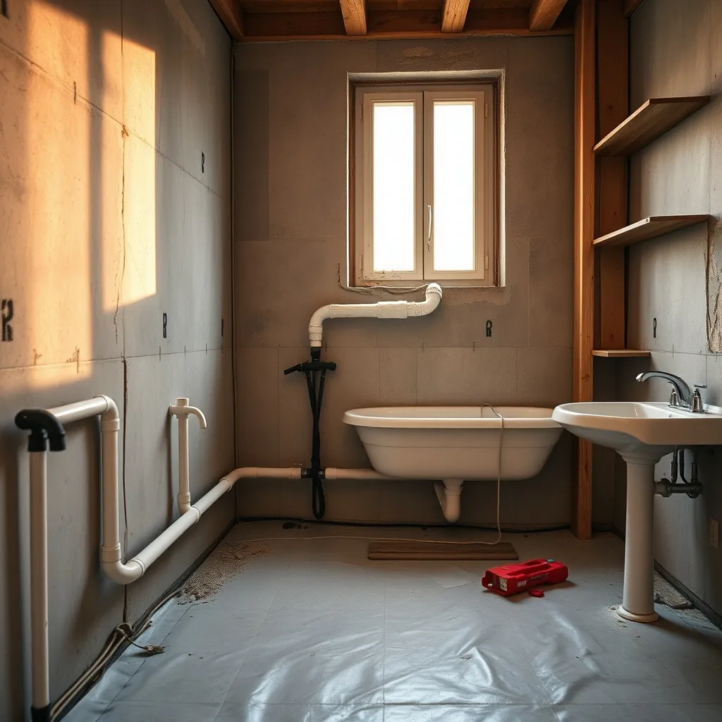 Fase di impermeabilizzazione e rifacimento impianti durante la ristrutturazione di un bagno
