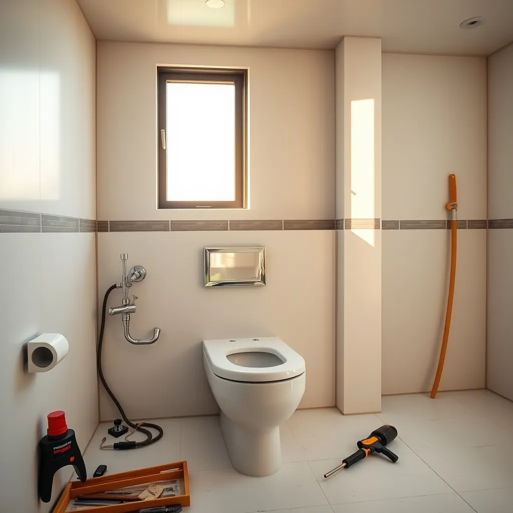 L'installazione dei nuovi sanitari sospesi durante la ristrutturazione del bagno