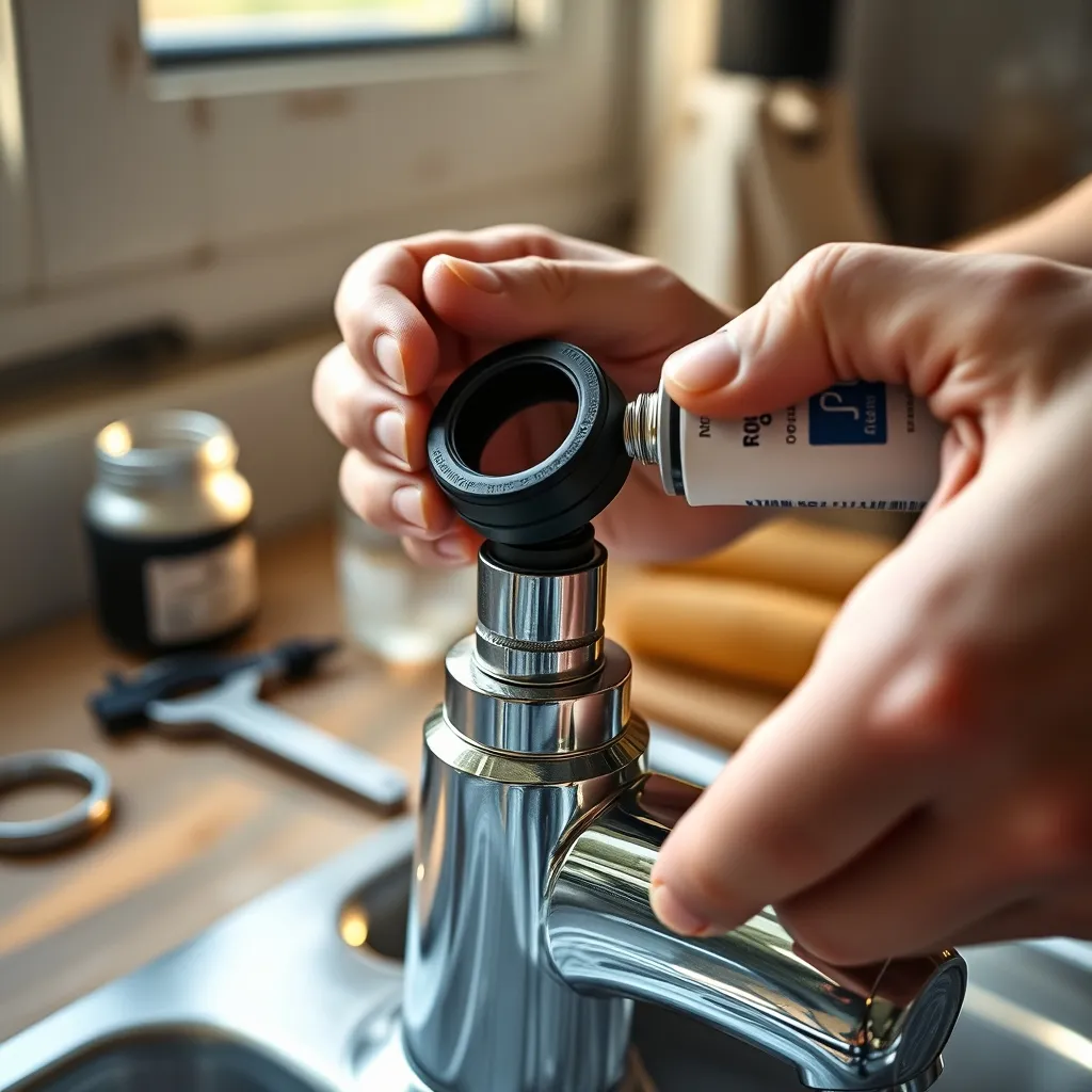 Montaggio del nuovo O-ring lubrificato con grasso siliconico sulla canna del rubinetto