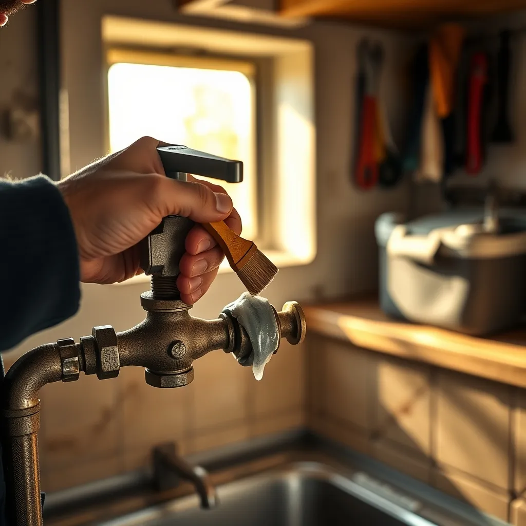 Prova di tenuta con acqua saponosa sulle giunzioni del rubinetto gas