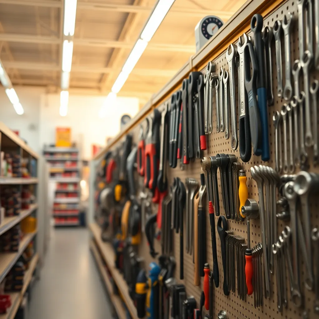 Reparto ferramenta e utensileria all'interno di un negozio di bricolage francese