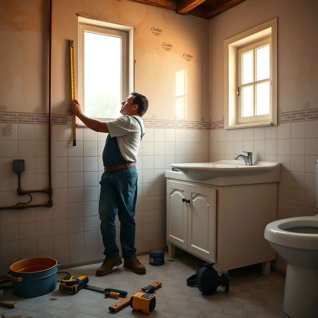 Fase di rilievo delle misure prima dell'installazione del mobile bagno sospeso