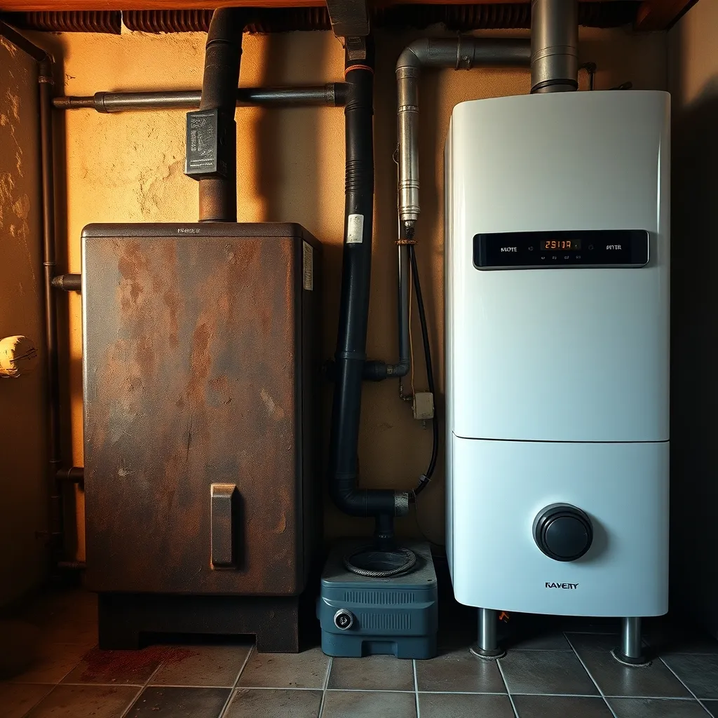 Il confronto tra una vecchia caldaia tradizionale e un moderno modello a condensazione evidenzia il salto tecnologico