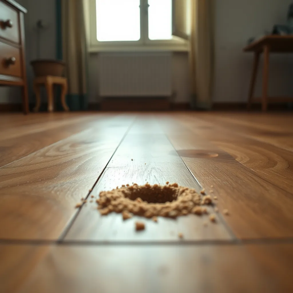 Piccoli fori tondi con rosume: il segnale tipico di un attacco di tarli sul parquet