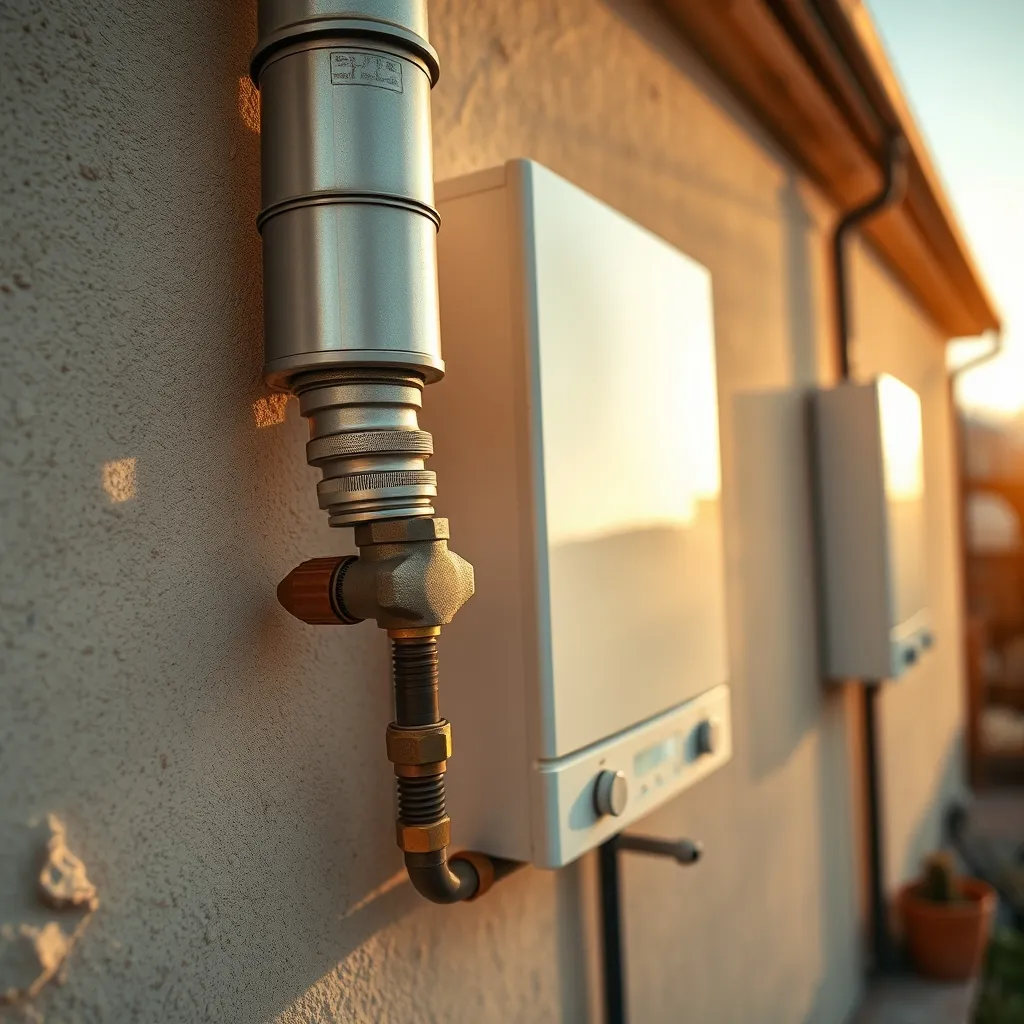Dettaglio dell'installazione con scarico fumi coassiale e tubo condensa