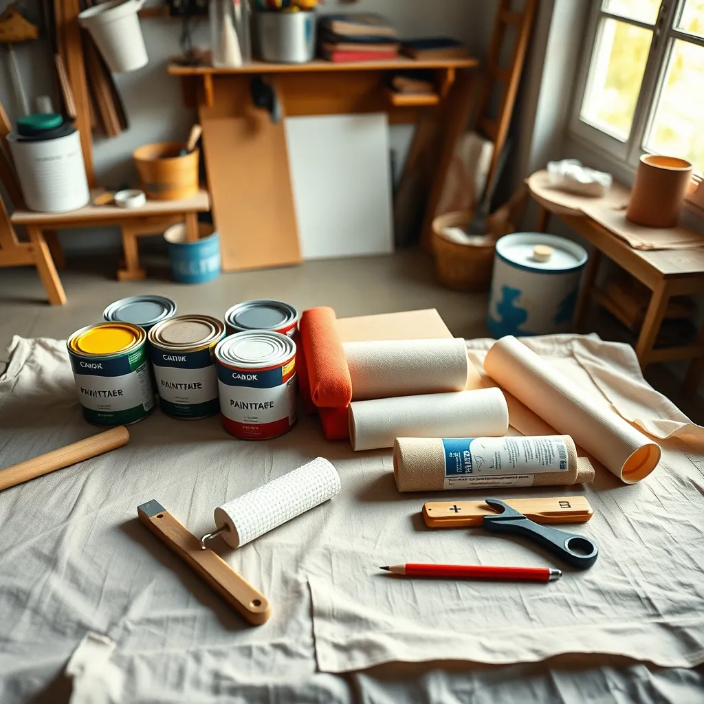 Tutti i materiali necessari per realizzare una parete geometrica fai da te disposti in ordine