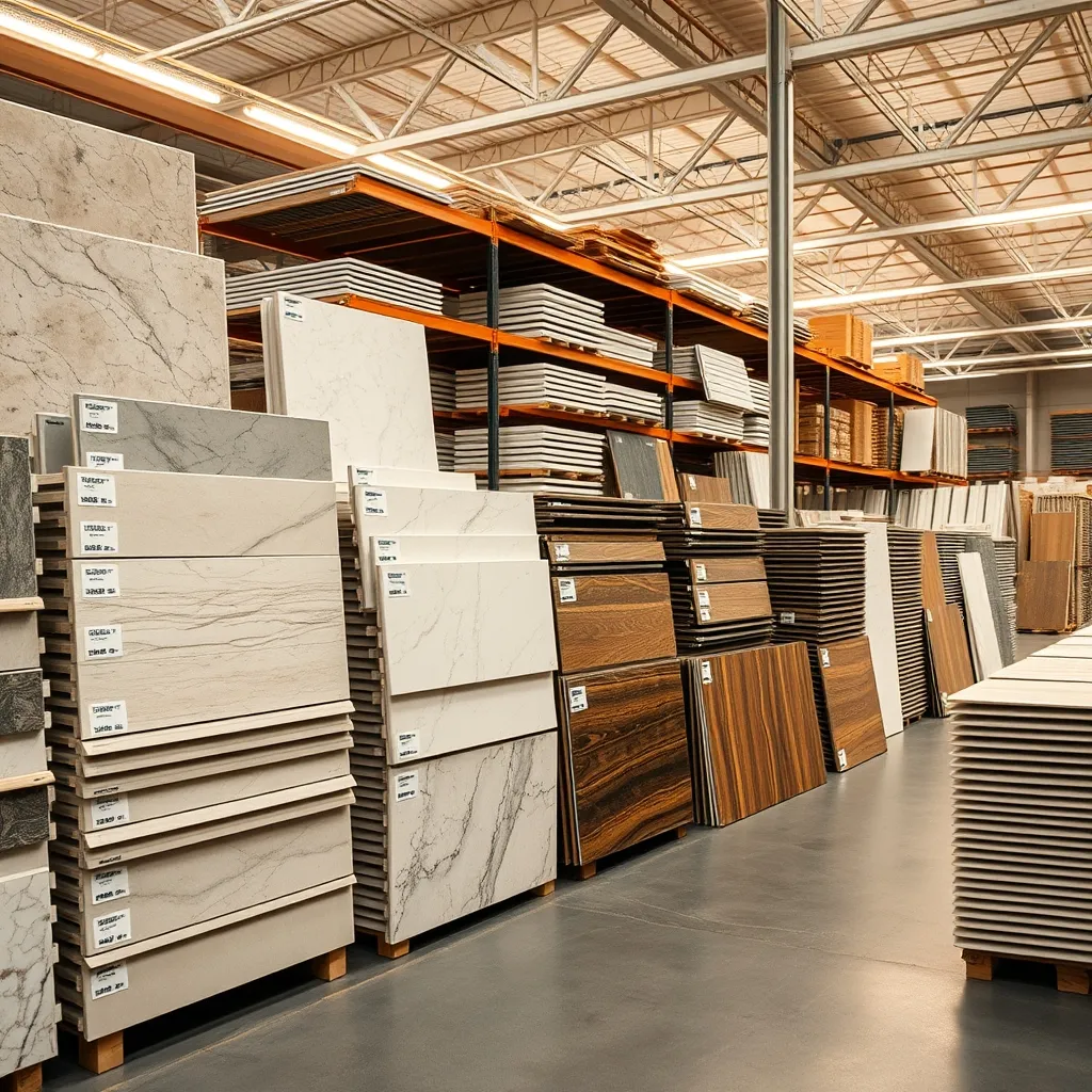Piastrelle 60x60 in gres porcellanato esposte in un magazzino edile
