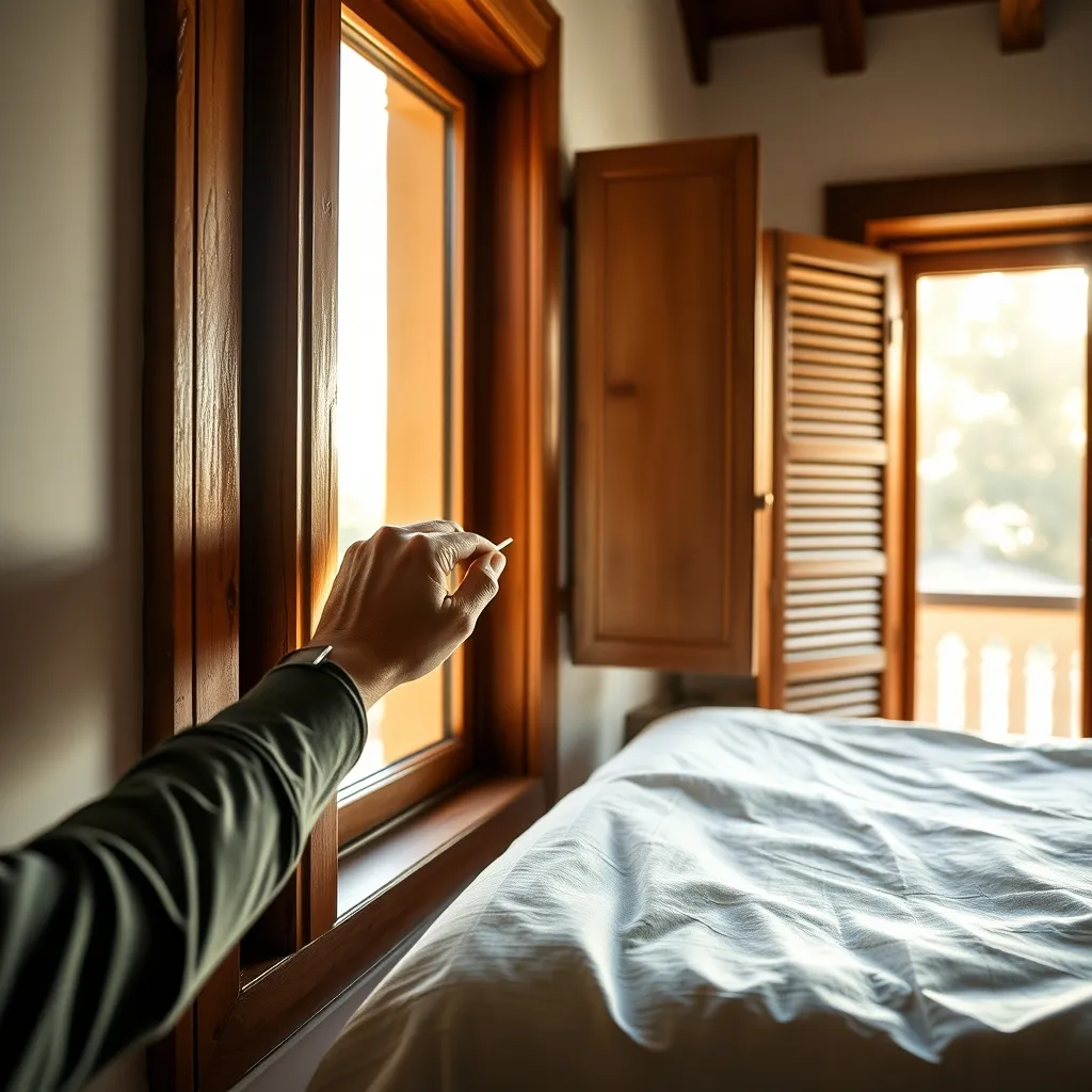 Applicazione di guarnizioni adesive su un infisso in legno per eliminare gli spifferi
