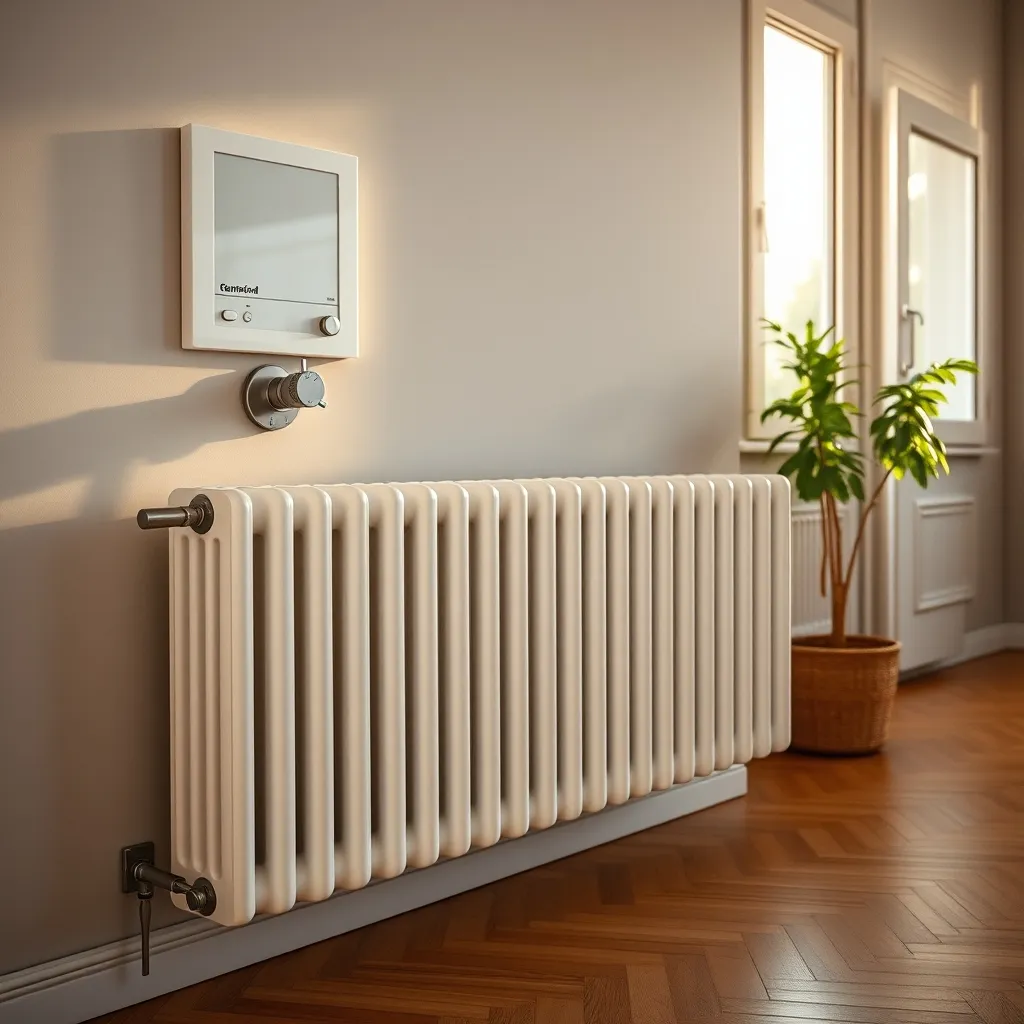 Valvola termostatica installata su un termosifone, abbinata a una caldaia a condensazione per massimizzare il risparmio energetico
