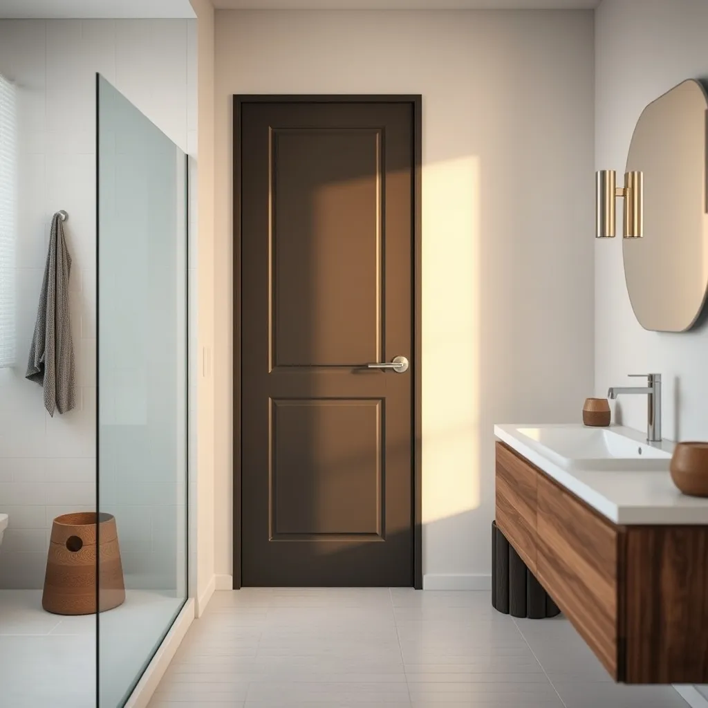 Porta del bagno in grigio antracite satinato, un contrasto elegante con le ceramiche bianche