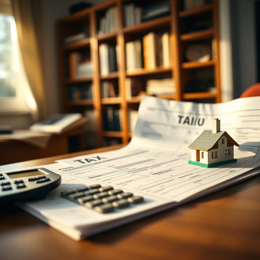Documenti fiscali e calcolatrice per il calcolo delle imposte sull'acquisto della prima casa