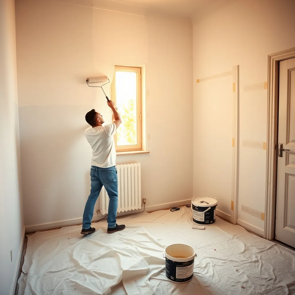 Applicazione del primer a rullo su intonaco nuovo: passate regolari e sovrapposte per una copertura uniforme