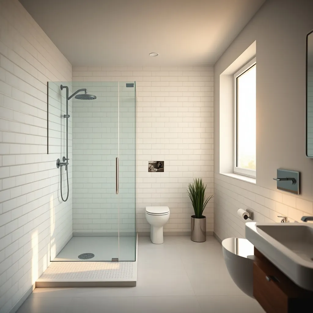 Bagno moderno completamente ristrutturato con doccia walk-in e sanitari sospesi