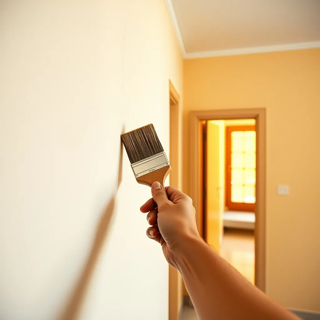 Il pennello angolato traccia il taglio tra soffitto e parete colorata